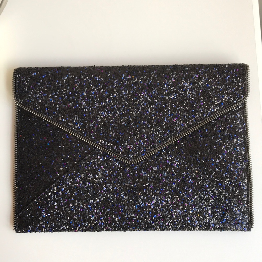Rebecca Minkoff Black Glitter Envelope Clutch with Purple & Blue Sparkle